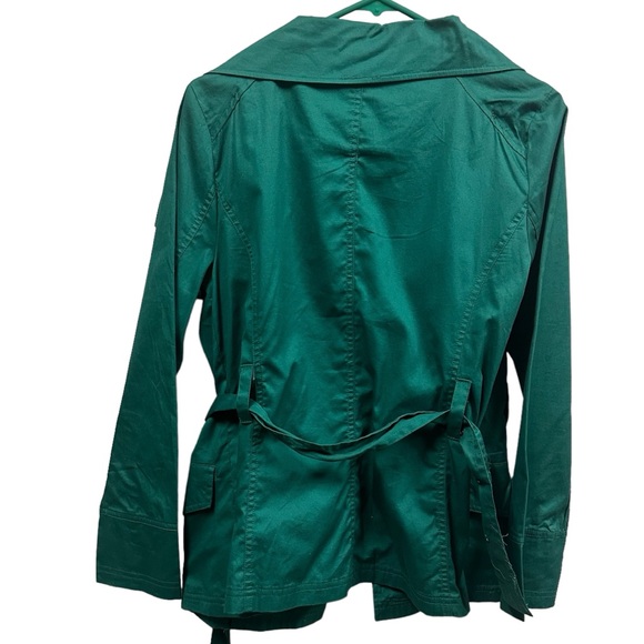 Last Kiss Green Cotton Button Up Double Breasted Belted Lightweight Jacket Large - Picture 9 of 12